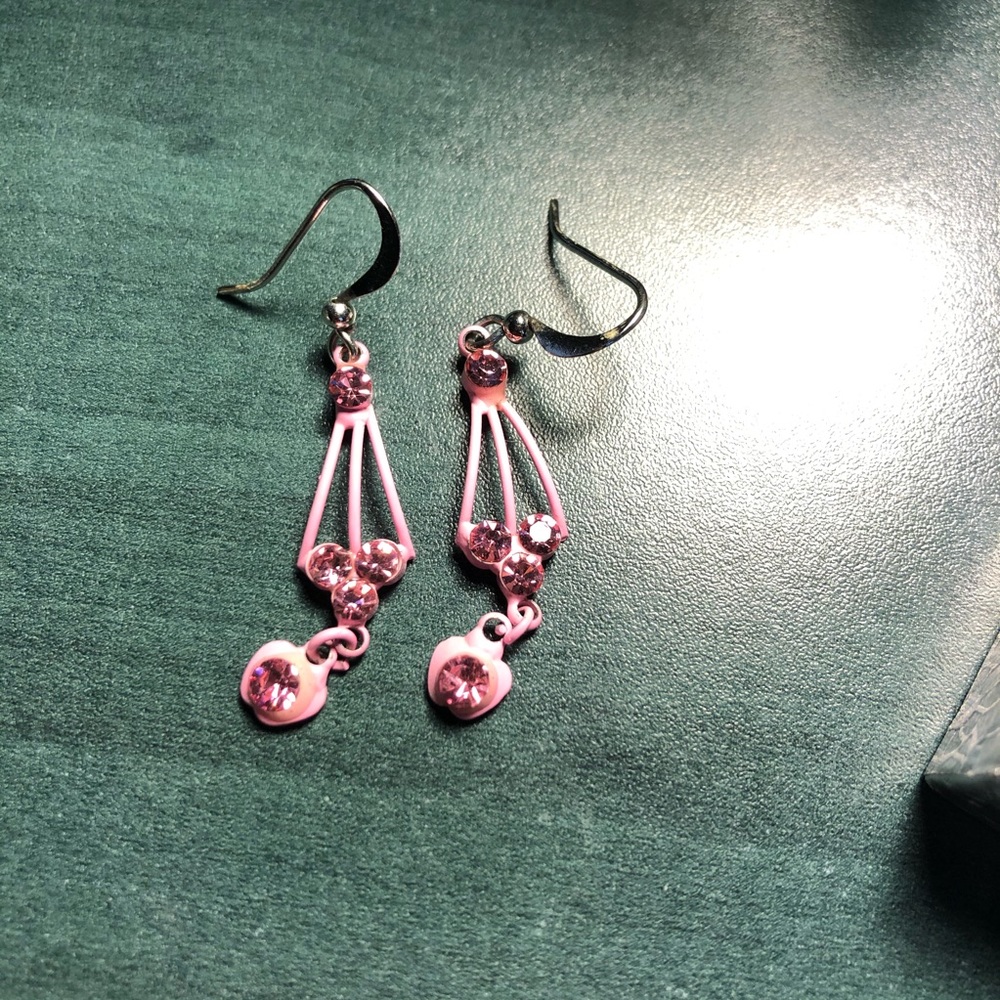 Pink Mickey Mouse Crystal Studded Drop Earrings